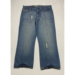 Paco Straight Wide Leg Jeans Mens 36x30 Blue Denim‎ Distressed Patchwork Casual